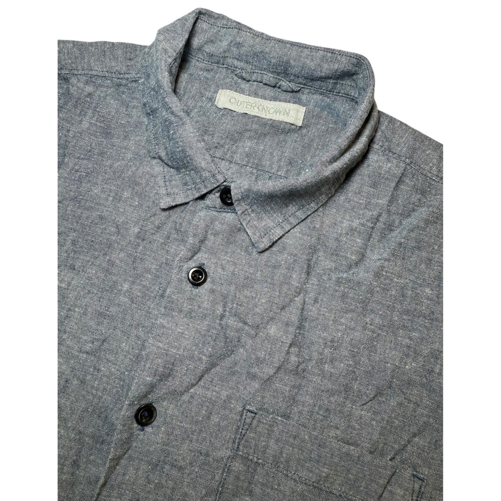 Outerknown Hemp Blend Short Sleeve Button Down Shirt Mens Medium Gray Casual